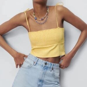 Zara Yellow Dot Crop Top Size Strappy Tube Top S